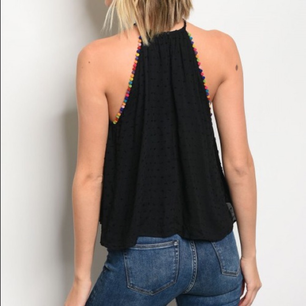 Black Sleeveless Dotted Pompom Top - Picture 2 of 4